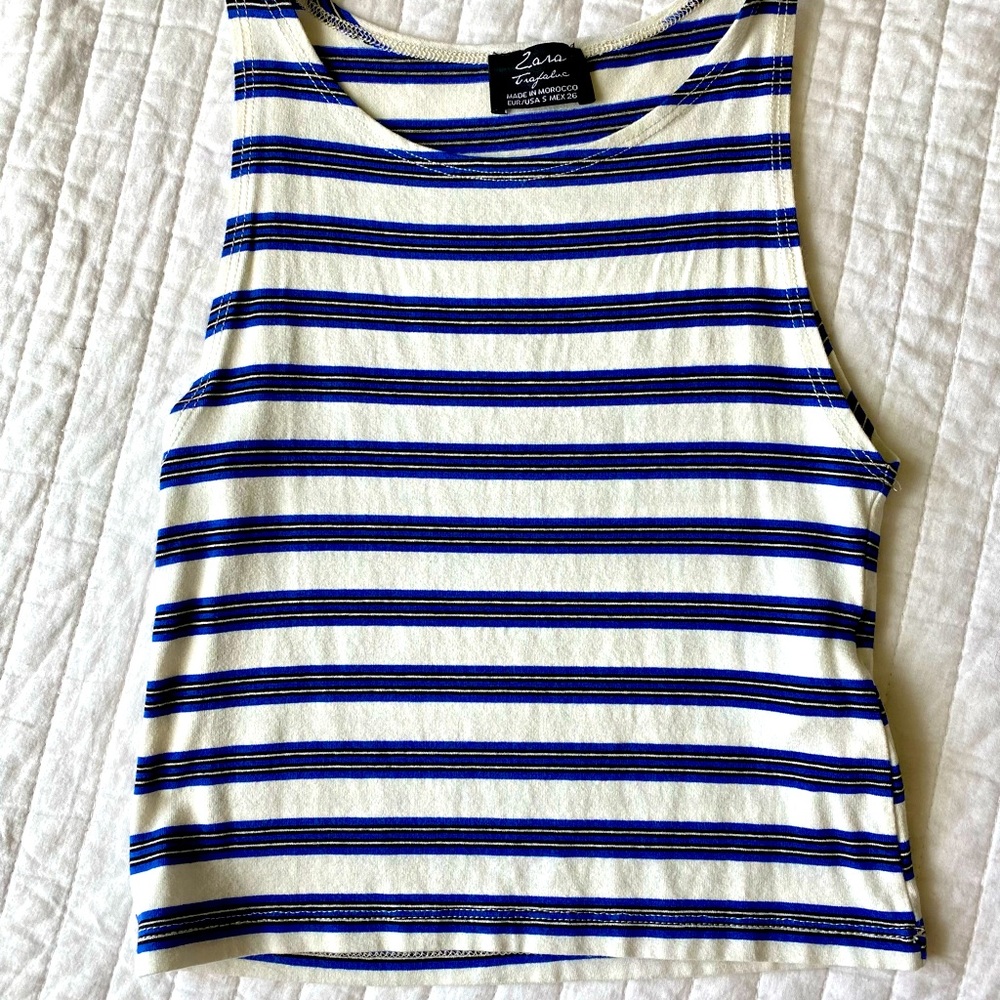 Zara Blue and White Striped Crop Top